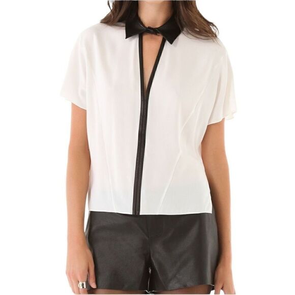 Robert Rodriguez New Silk Top Blouse with Leather Trim Size 10 Work Date - Picture 1 of 15